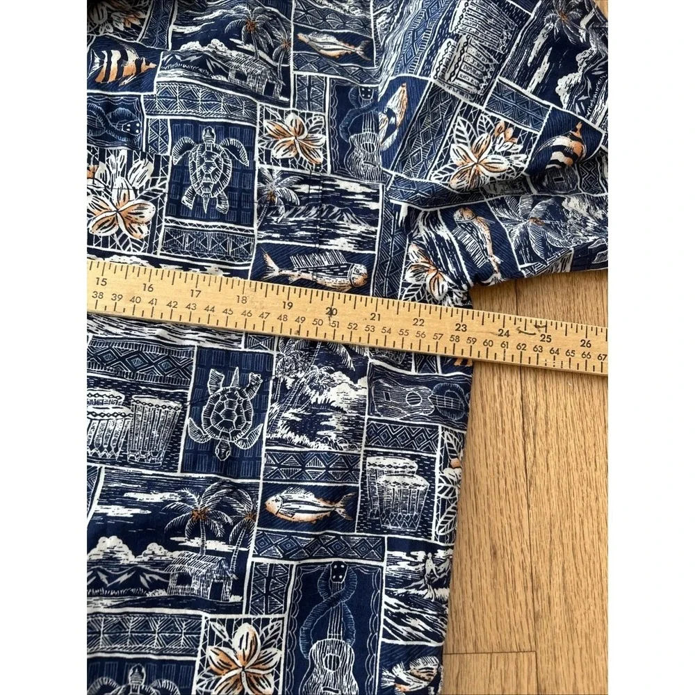 Mens Pacific Legend Hawaiian Aloha Sea Turtle Island Mosaic Camp Shirt Large